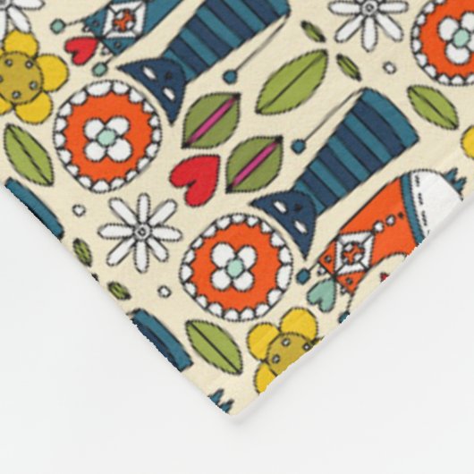 Zweedse volkse katten en vogels fleece deken (Hoek)