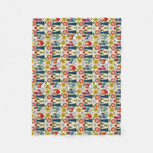 Zweedse volkse katten en vogels fleece deken (Voorkant)