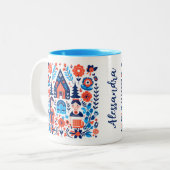 Zweedse volkskunst naam tweekleurige koffiemok (Voorkant links)