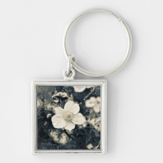 Zweedsige Anemoon Bloem Botanische Kunst Sleutelhanger (Voorkant)