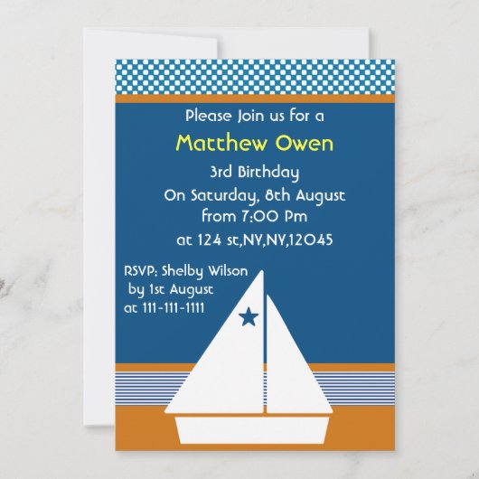 zweefboot Nautical Birthday Party Invitation Kaart (Voorkant)