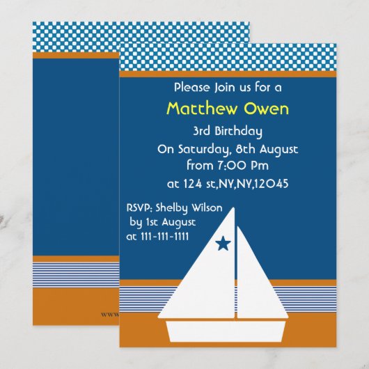 zweefboot Nautical Birthday Party Invitation Kaart (Voorkant / Achterkant)