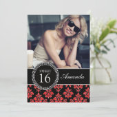 ZWEEFSEL, RODE GLITTER, ZWARTE DAMASK KAART (Staand voorkant)