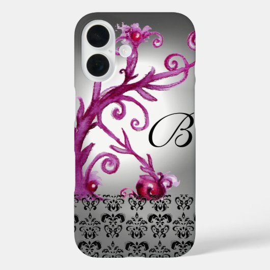 ZWEEFSELS, BERRIES DAMASK MONOGRAM roze, wit zwart Case-Mate iPhone Case (Achterkant)