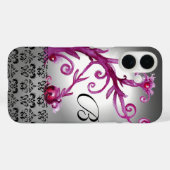 ZWEEFSELS, BERRIES DAMASK MONOGRAM roze, wit zwart Case-Mate iPhone Case (Achterkant (horizontaal))