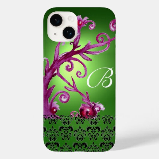 ZWEEFSELS, BERRIES DAMASK MONOGRAM roze zwart groe Case-Mate iPhone Case (Achterkant)