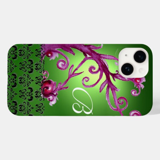 ZWEEFSELS, BERRIES DAMASK MONOGRAM roze zwart groe Case-Mate iPhone Case (Achterkant (horizontaal))