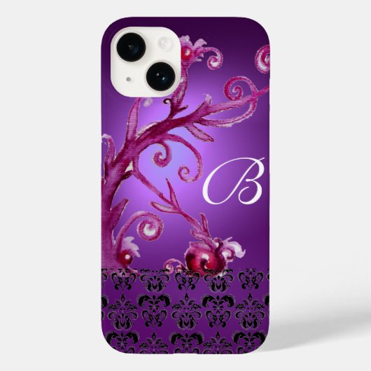ZWEEFSELS, BERRIES DAMASK MONOGRAM roze zwart paar Case-Mate iPhone Case (Achterkant)