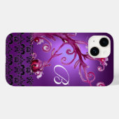 ZWEEFSELS, BERRIES DAMASK MONOGRAM roze zwart paar Case-Mate iPhone Case (Achterkant (horizontaal))