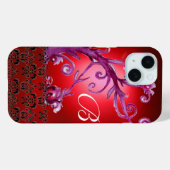 ZWEEFSELS, BERRIES DAMASK MONOGRAM roze zwart rood Case-Mate iPhone Case (Achterkant (horizontaal))