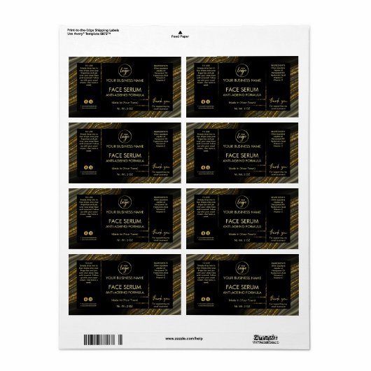 ZweepAgate Black Gold Face Hair Serum Label (Full Sheet)