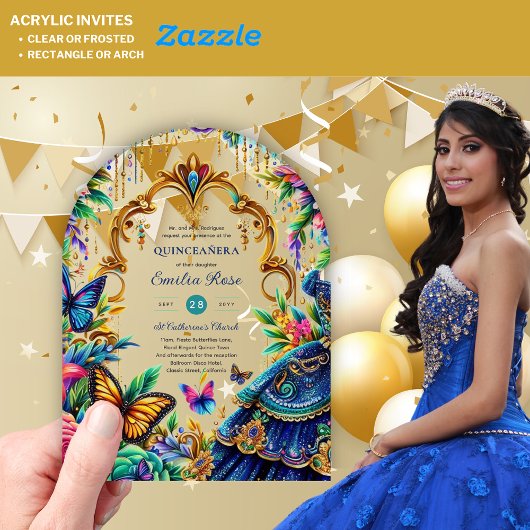 Zweet15 Verjaardag Vlinders Feestje Plastic Quince Acryl Uitnodigingen