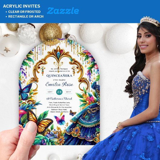 Zweet15 Verjaardag Vlinders Feestje Plastic Quince Acryl Uitnodigingen