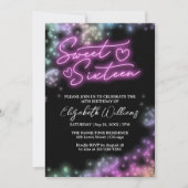 Zweet 16 Verjaardag Kleurrijke Neon Gloed Donker F Kaart (Voorkant)