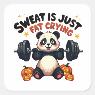 Zweet is gewoon huilend vet Funny Panda Fitness Gy Vierkante Sticker