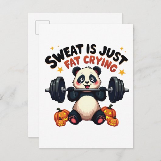 Zweet is gewoon vet huilen grappige panda fitness  aankondigingskaart (Voorkant / Achterkant)