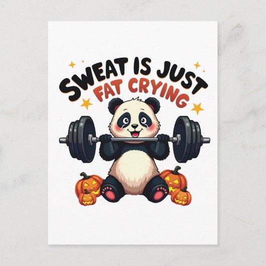 Zweet is gewoon vet huilen grappige panda fitness  aankondigingskaart (Voorkant)