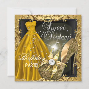 Zweet Zestien 16 Verjaardagsfeest Gouden Jurk Robe Kaart