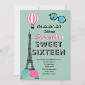 Zweet Zestien Parijs Happy Birthday Uitnodigingska Kaart (Voorkant)