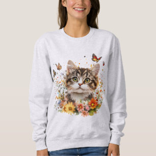 Zweetshirt met aanbiddelijke kitten met bloemen trui