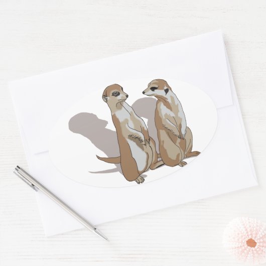zwei Erdmännchen mit Schatten Ovale Sticker (Envelop)