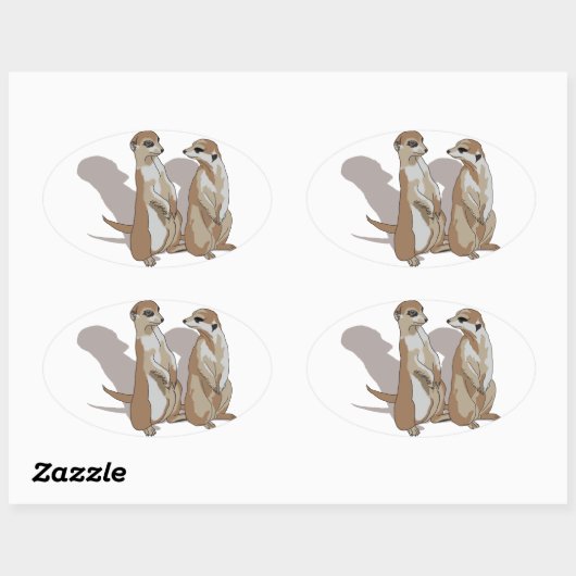zwei Erdmännchen mit Schatten Ovale Sticker (Vel)