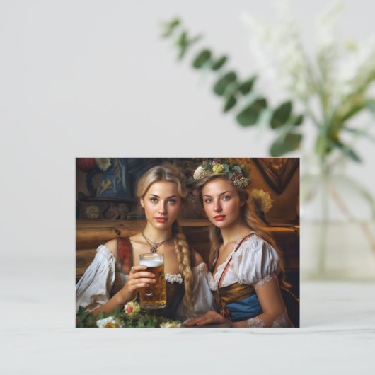 Zwei Frauen im Dirndl. Bier. Bayern Briefkaart (Staand voorkant)
