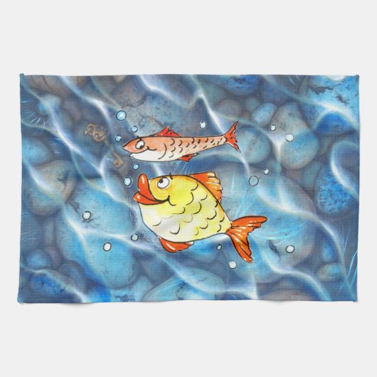Zwei fröhliche Fische Theedoek (Horizontaal)