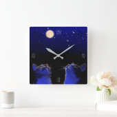 Zwei Katzen beobachten Mond und Sterne Vierkante Klok (Huis)