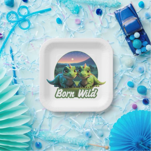 Zwei kleine Dinos - Born Wild Papieren Bordje (Feest)