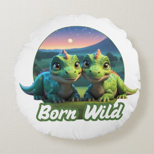 Zwei kleine Dinos - Born Wild  Rond Kussen (Voorkant)