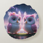Zwei kleine Eulen in einer Traumwelt  Rond Kussen (Achterkant)