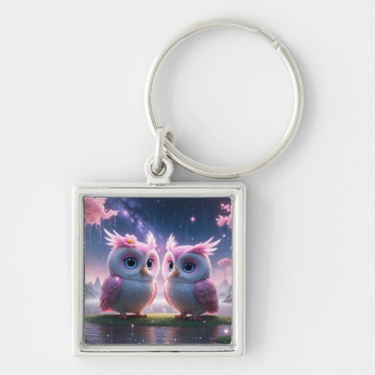 Zwei kleine Eulen in einer Traumwelt  Sleutelhanger (Voorkant)
