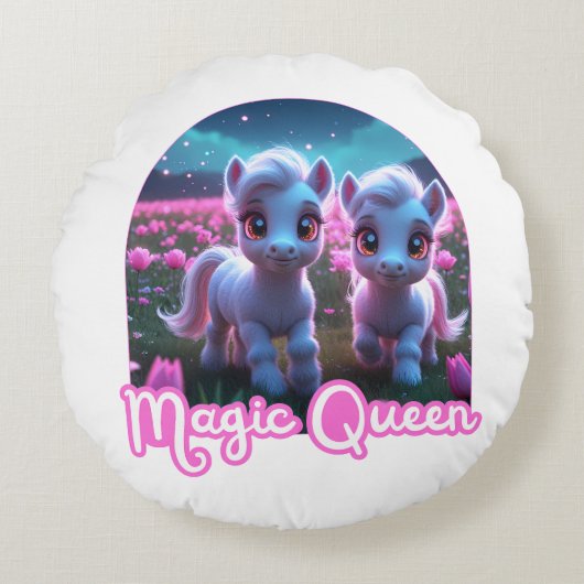Zwei kleine süße Ponys - Magic Queen Rond Kussen (Voorkant)