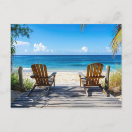 Zwei Strandstühle auf Holzsteg am Meer Briefkaart