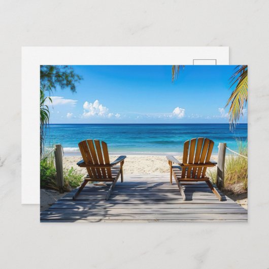 Zwei Strandstühle auf Holzsteg am Meer Briefkaart (Voorkant / Achterkant)
