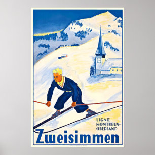 Zweisimmen Bern Zwitserse Alpen Zwitserland Vintag Poster