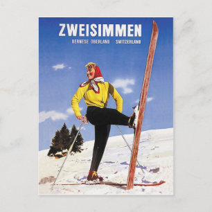 Zweisimmen, Bernese Oberland, Zwitserland, ski Briefkaart