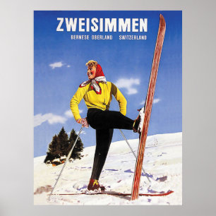 Zweisimmen, Bernese Oberland, Zwitserland, ski Poster