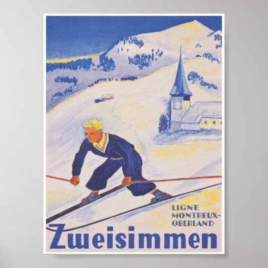 Zweisimmen Zwitserland  skireisposter Poster (Voorkant)