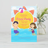 Zwem- en speeluitnodiging kaart (Staand voorkant)