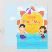 Zwem- en speeluitnodiging kaart (Voorkant / Achterkant)