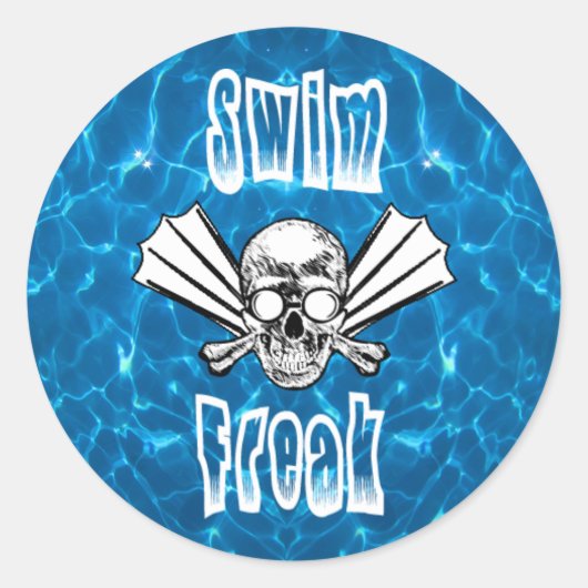 Zwem freak ronde sticker met schedel, vinnen, bril (Voorkant)
