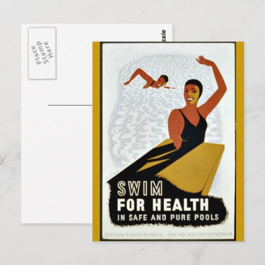 Zwem voor Gezondheid - Oude WPA-poster Briefkaart (Voorkant / Achterkant)
