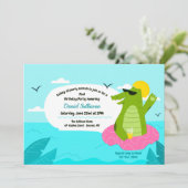 Zwemalligator Birthday Party Kaart (Staand voorkant)