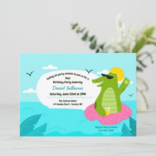 Zwemalligator Birthday Party Kaart (Staand voorkant)