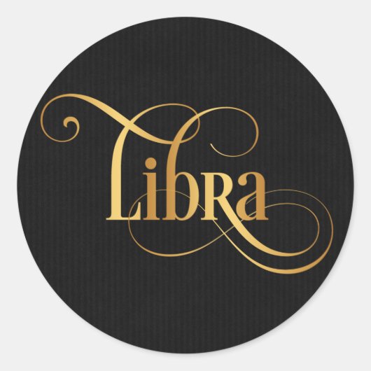 Zwematisch Manuscript Zodiab Sign Libra Gold op Bl Ronde Sticker (Voorkant)