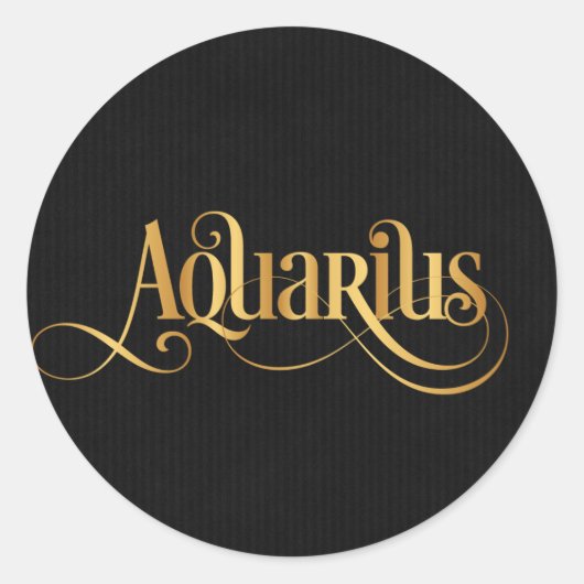 Zwematisch Manuscript Zodiac Sign Aquarius Gold op Ronde Sticker (Voorkant)