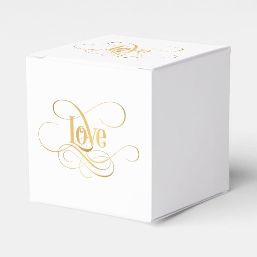 Zwematisch Script Calligraphy Love Gold op Black Bedankdoosjes (Voorkant Zijde)