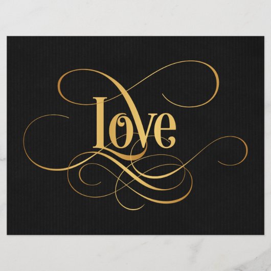 Zwematisch Script Calligraphy Love Gold op Black Flyer (Voorkant)